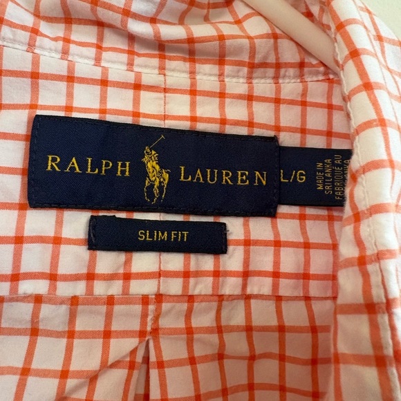 Ralph Lauren Shirt Mens Large slim fit soft orange White Plaid Button Down - Picture 2 of 4